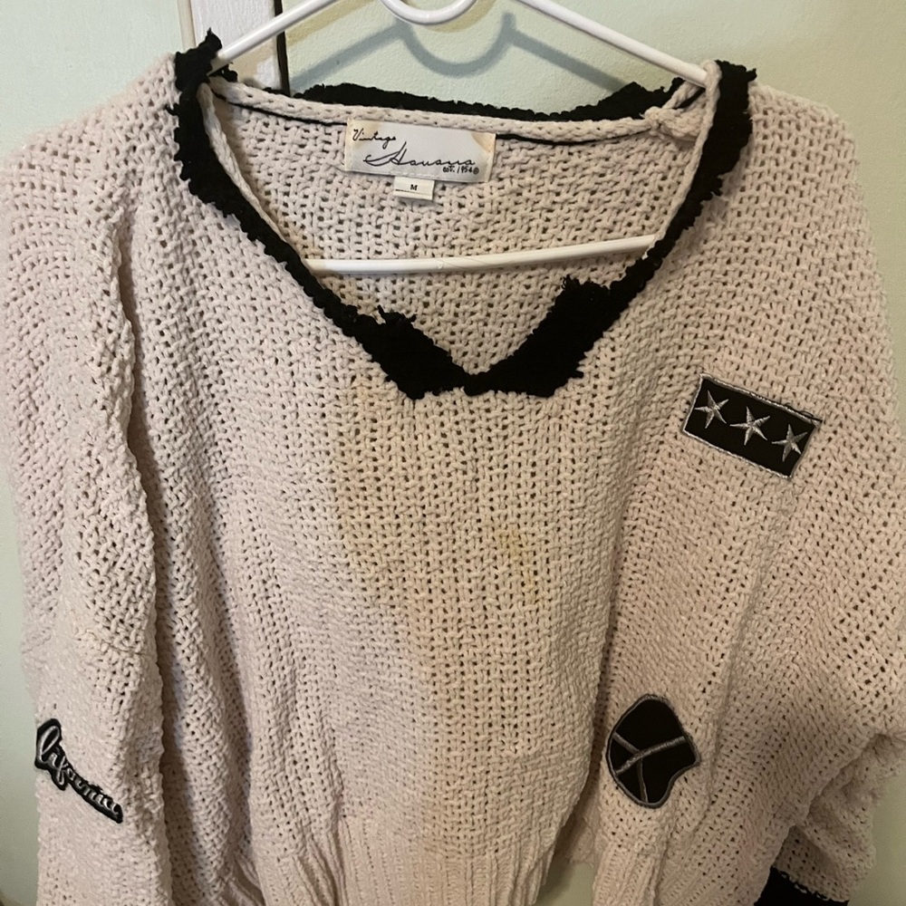 Vintage Cream and Black Patchwork Sweater